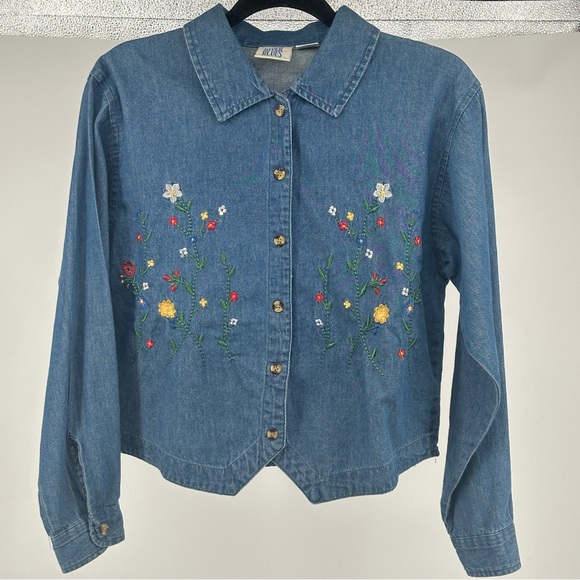 Tops - Women’s Vintage‎ 90’s Denim Floral Embroidered Top Cottagecore Grannycore